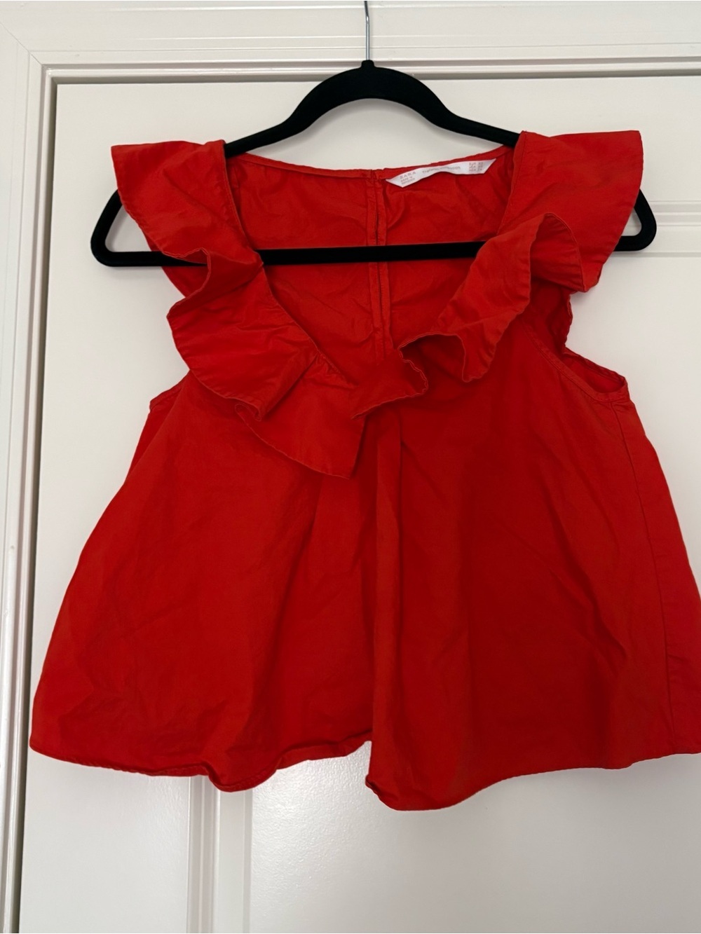 Zara Women’s Trafaluc Collection Red Ruffle Sleeveless Blouse Top